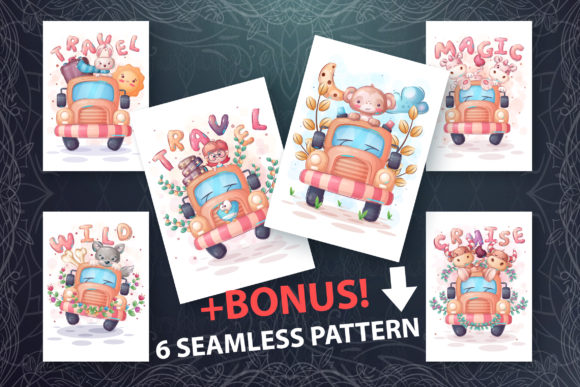 Download Set Cute Animal in the Car - Cute animal Collection