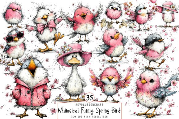 Download Whimsical Funny Spring Bird Clipart - Spring bird Collection