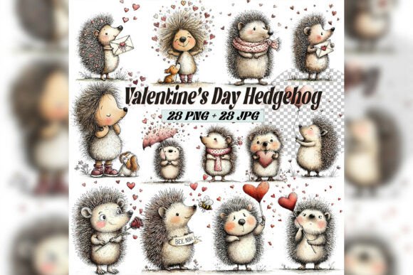 Download Whimsical Valentine Hedgehog Clipart Set - Valentine Collection