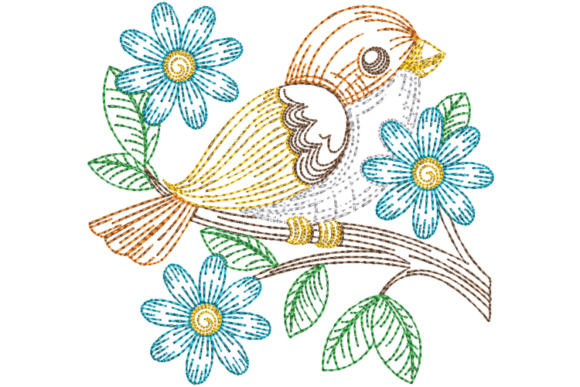 Download Orange Spring Bird Embroidery Design - Spring bird Collection
