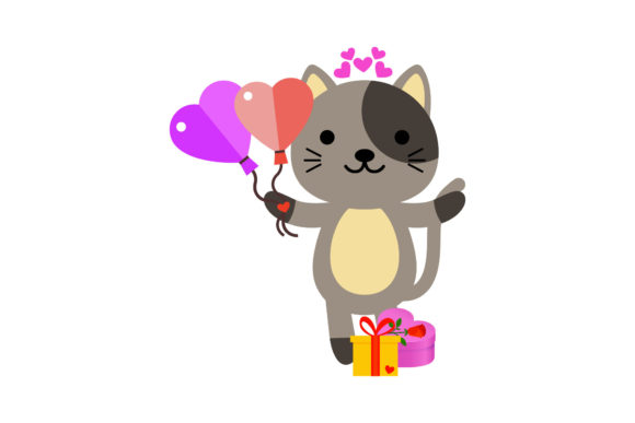 Download Cute Animal Cat with Two Balloons - Cute animal Collection