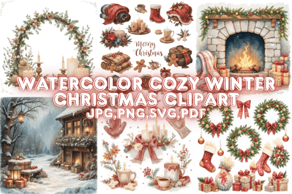 Download Watercolor Cozy Winter Christmas Clipart - Premium Bundle