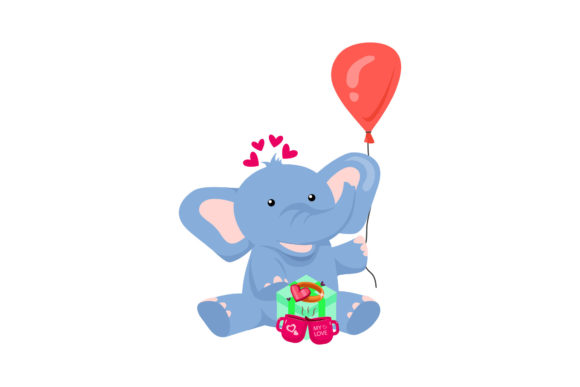 Download Cute Animal Elephant with Balloons, Gift - Cute animal Collection