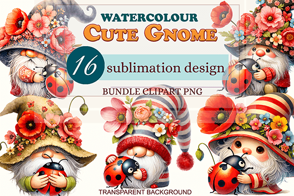 Download Cute Gnome and Ladybug Watercolor Png - Watercolor png Collection