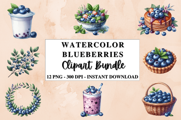 Download Watercolor Blueberries Clipart Bundle - Blueberries Collection